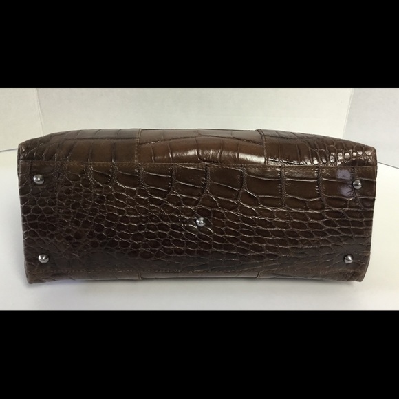 Furla Brown Croco Satchel Purse Handbag - Picture 3 of 8